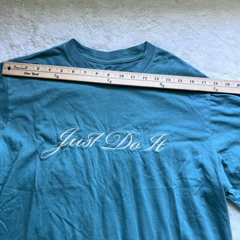 Nike The Nike Tee Loose Fit Teal Green Script Just Do It Cotton T-Shirt Womens M